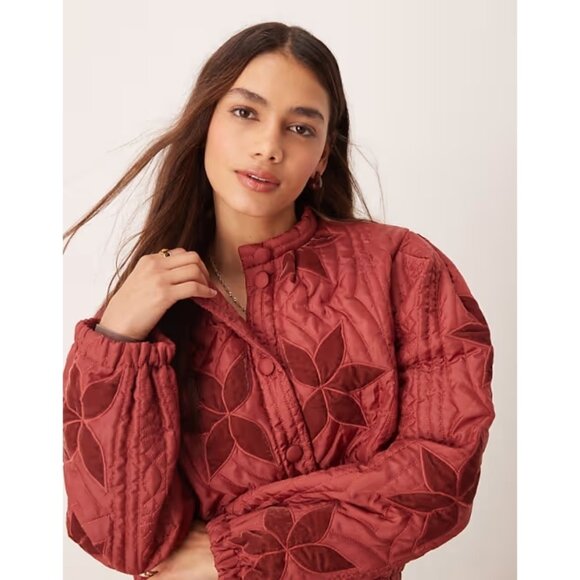 NWT Free People Quinn quilted red jacket in Marsala Red, S - Picture 7 of 16